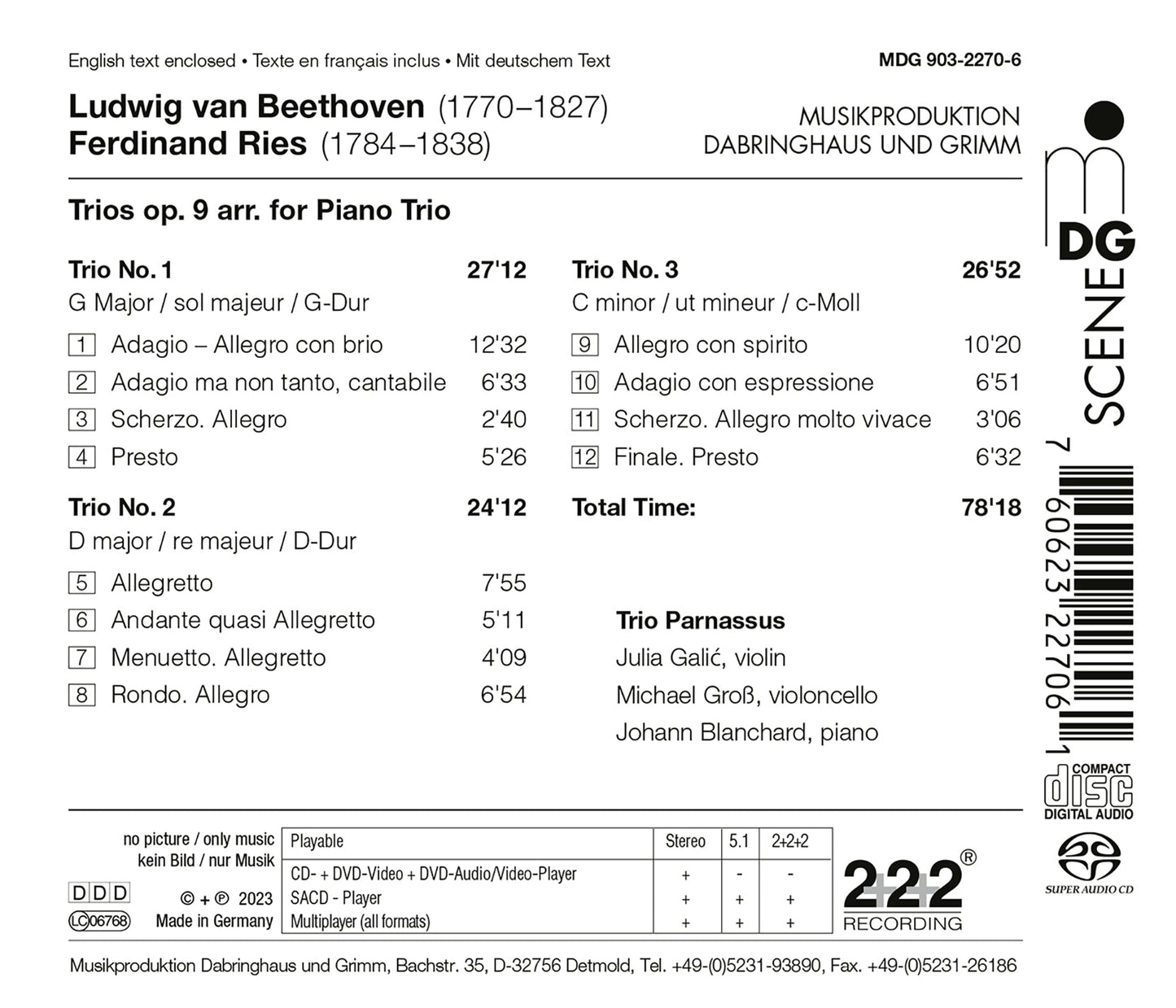 Beethoven: Trios, Op. 9 (Arr. By Ries)