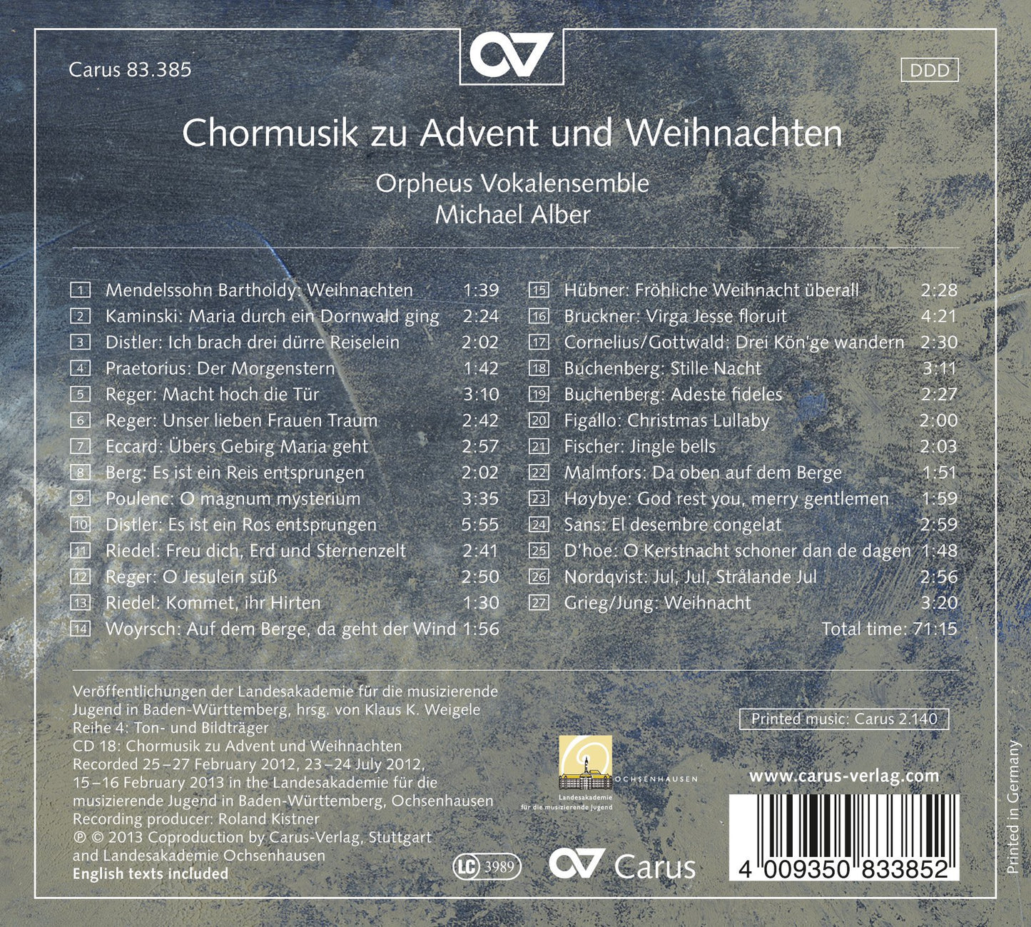 Chormusik zu Advent und Weihnachten