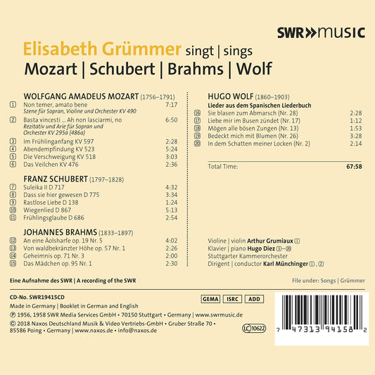 Elisabeth Grümmer Sings Mozart, Schubert, Brahms & Wolf