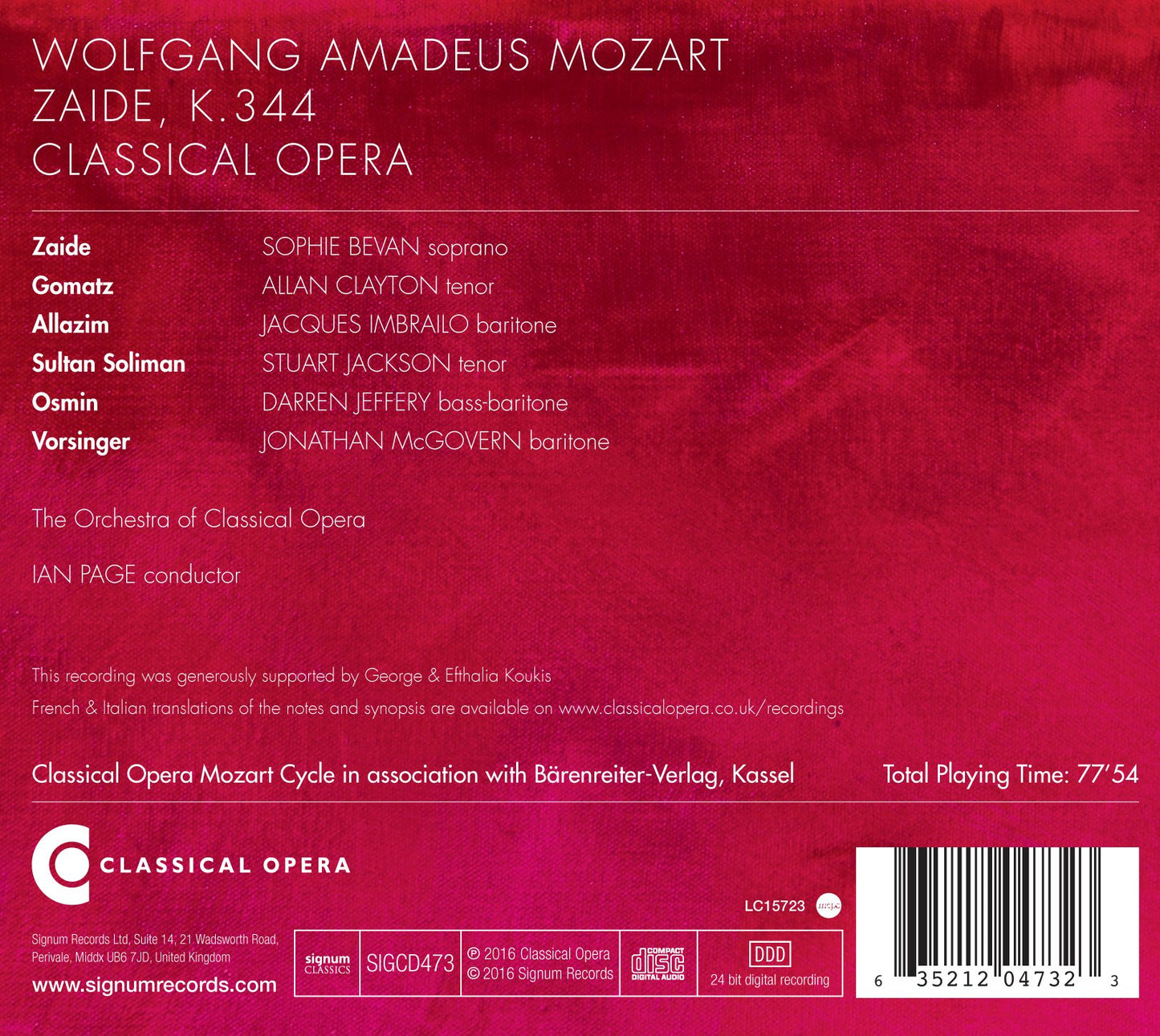Mozart: Zaida, K. 344