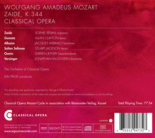 Mozart: Zaida, K. 344
