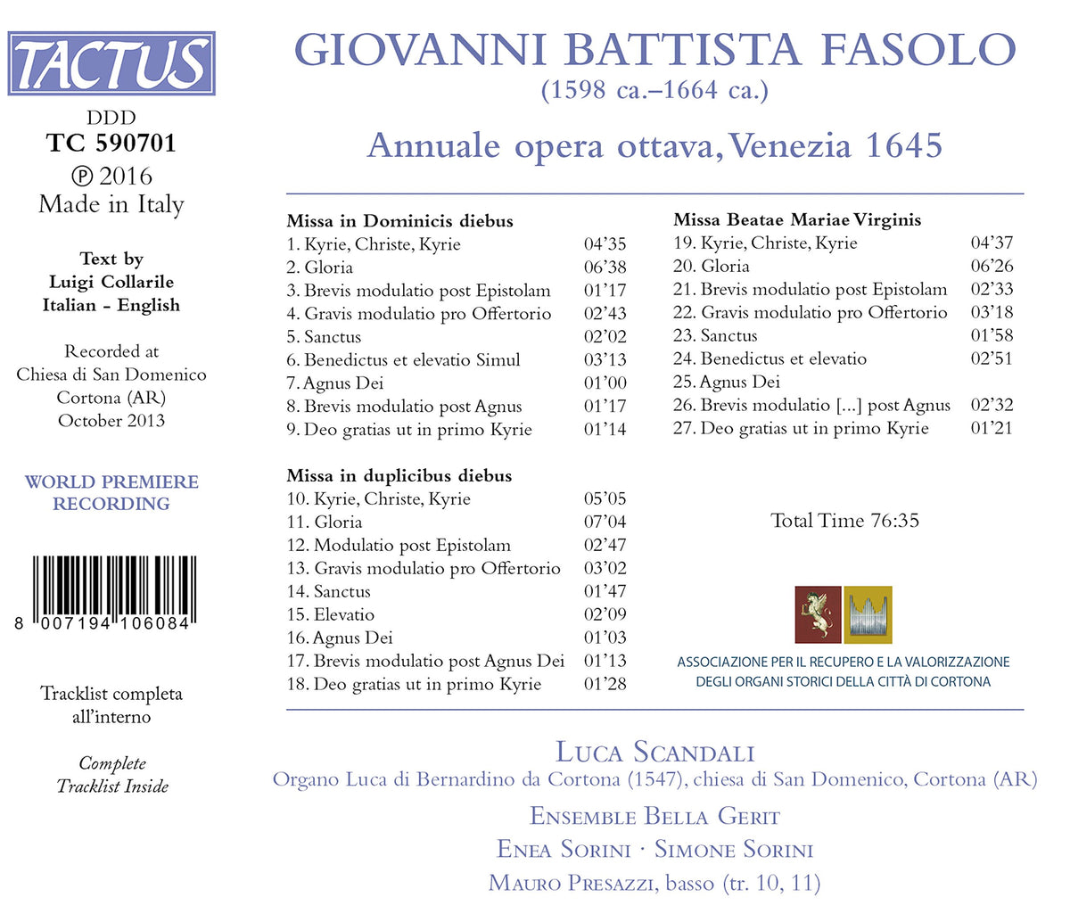 Fasolo: Annuale opera ottava, Venezia 1645