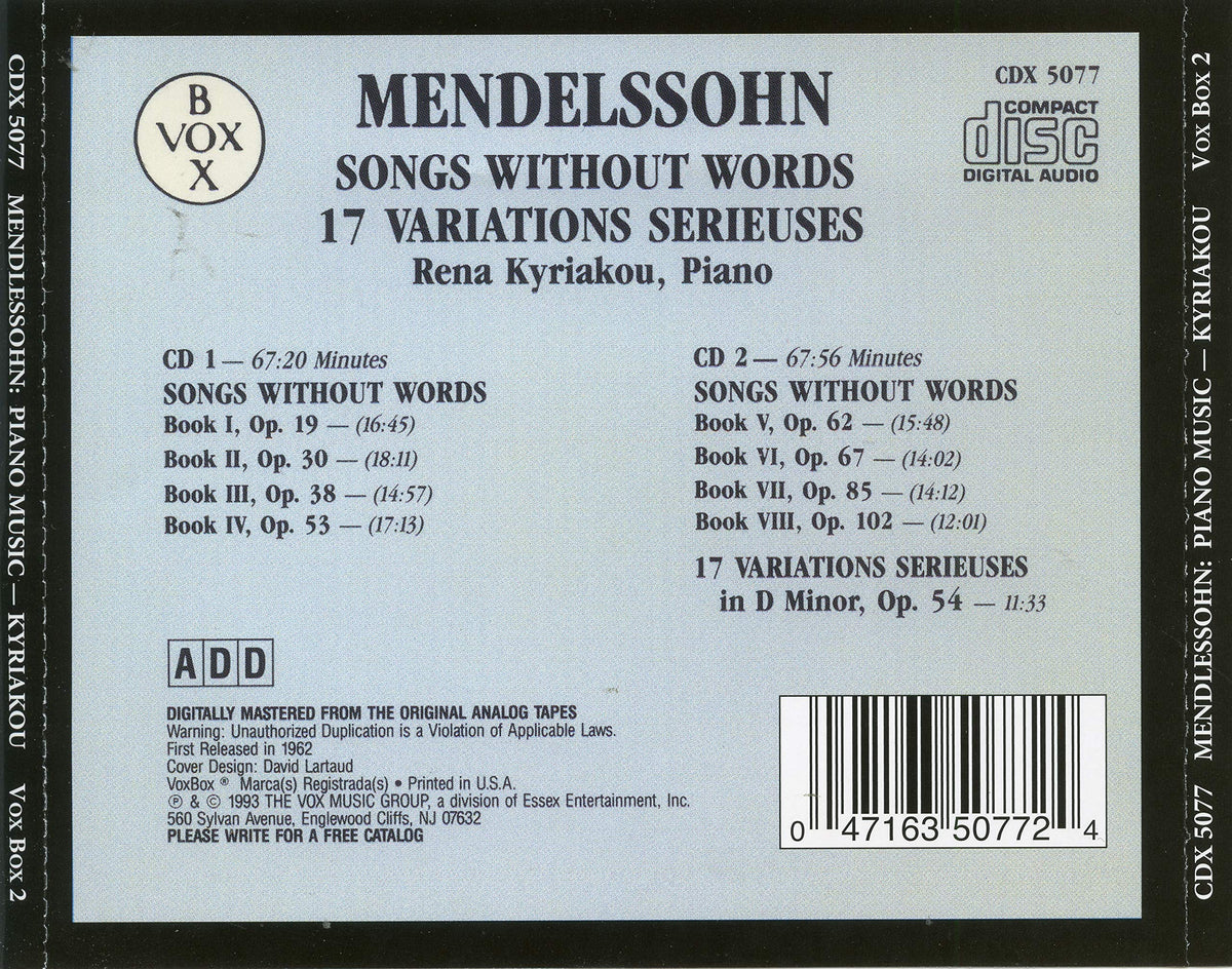Mendelssohn: Lieder ohne Worte & Variations sérieuses