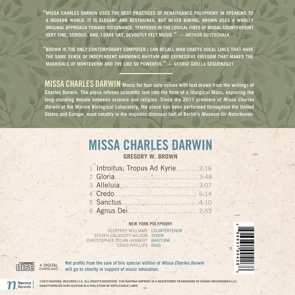 Gregory W. Brown: Missa Charles Darwin (As Featured in the N