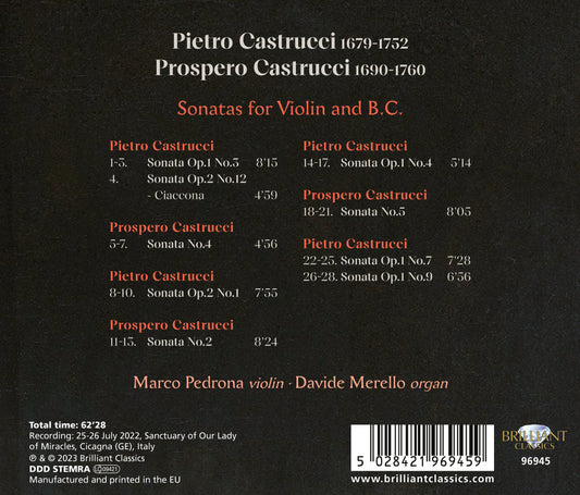 Pietro & Prospero Castrucci: Sonatas For Violin & B.C.