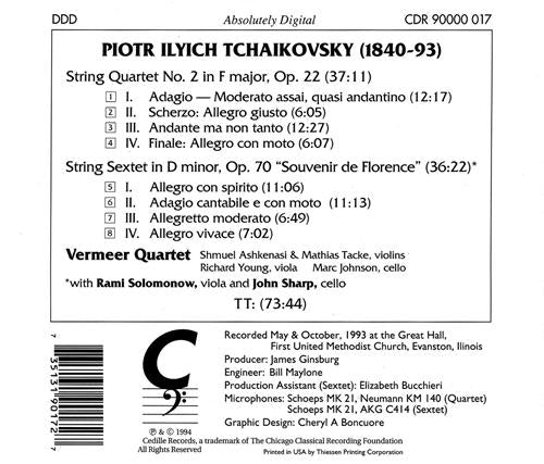 TCHAIKOVSKY: String Quartet No. 2 in F major / Souvenir de F