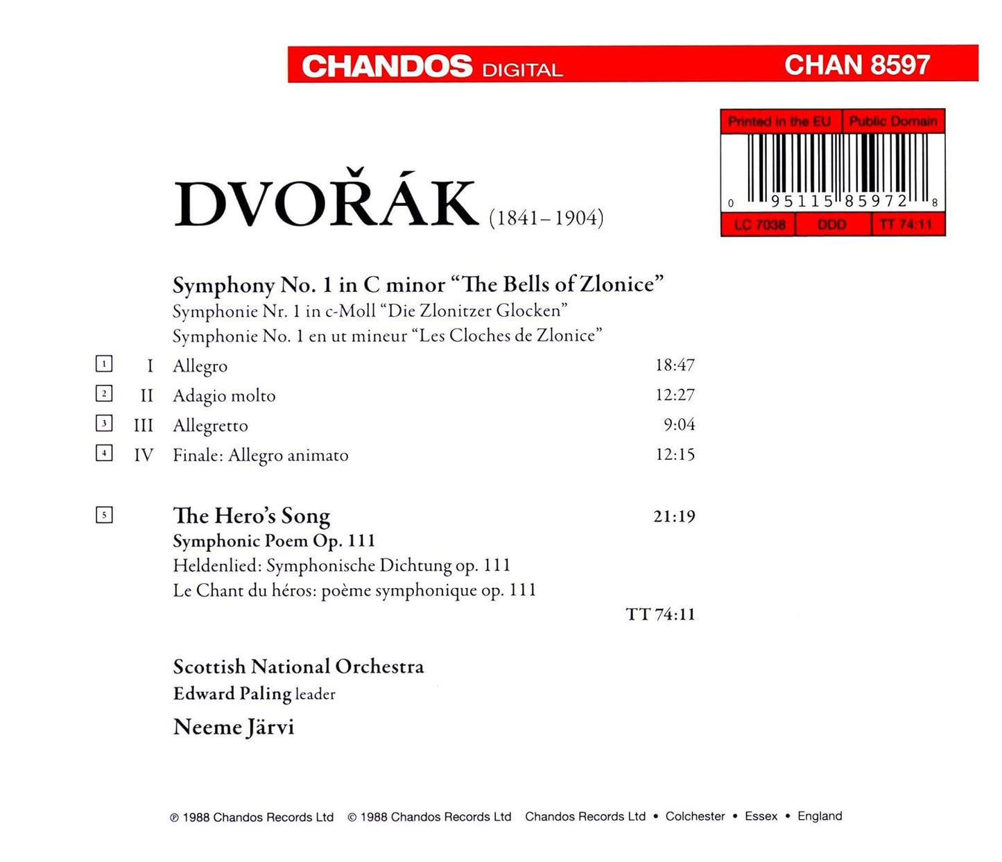 DVORAK: Symphony No. 1 / A Hero's Song