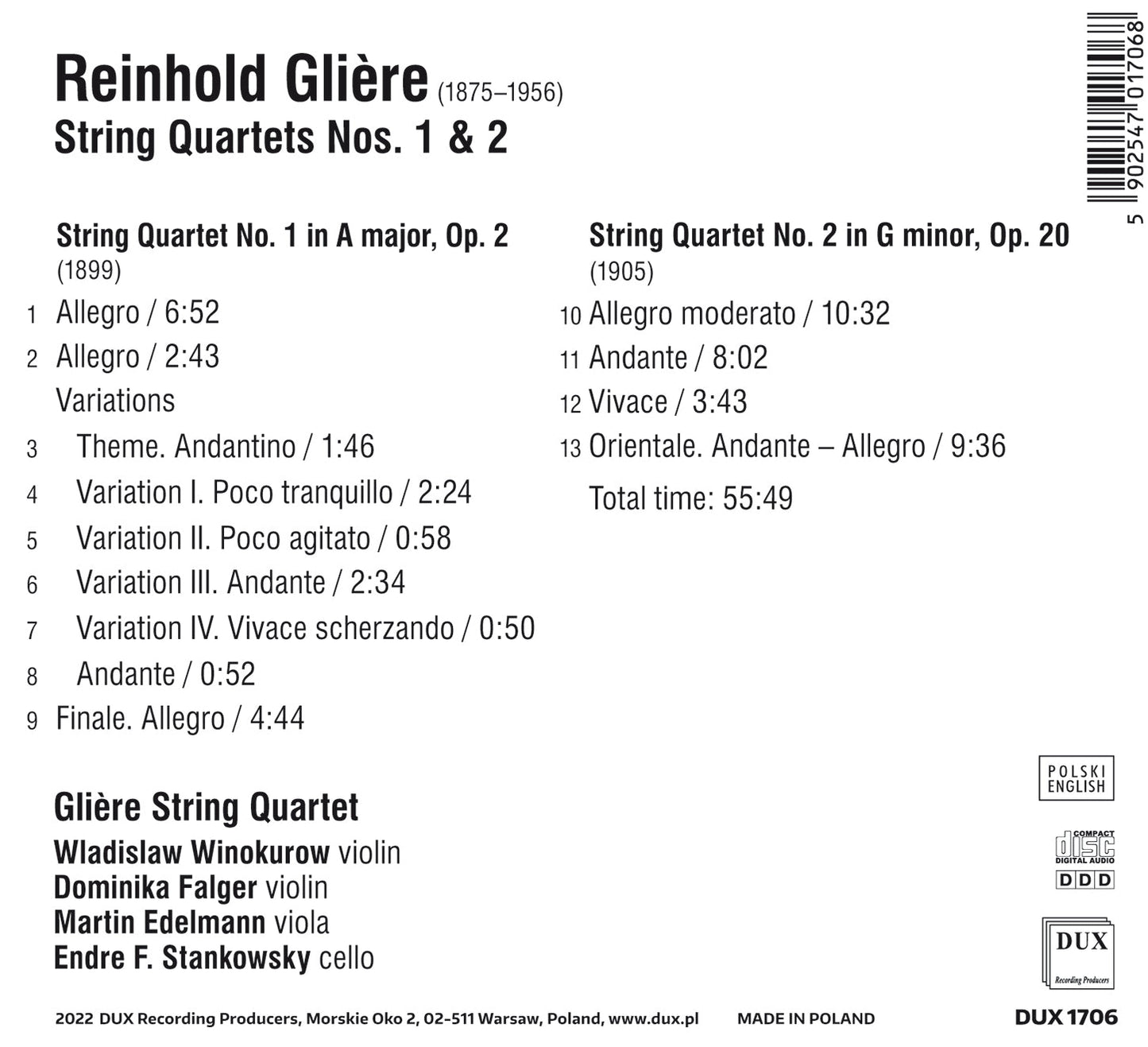 Gliere: String Quartets Nos. 1 & 2
