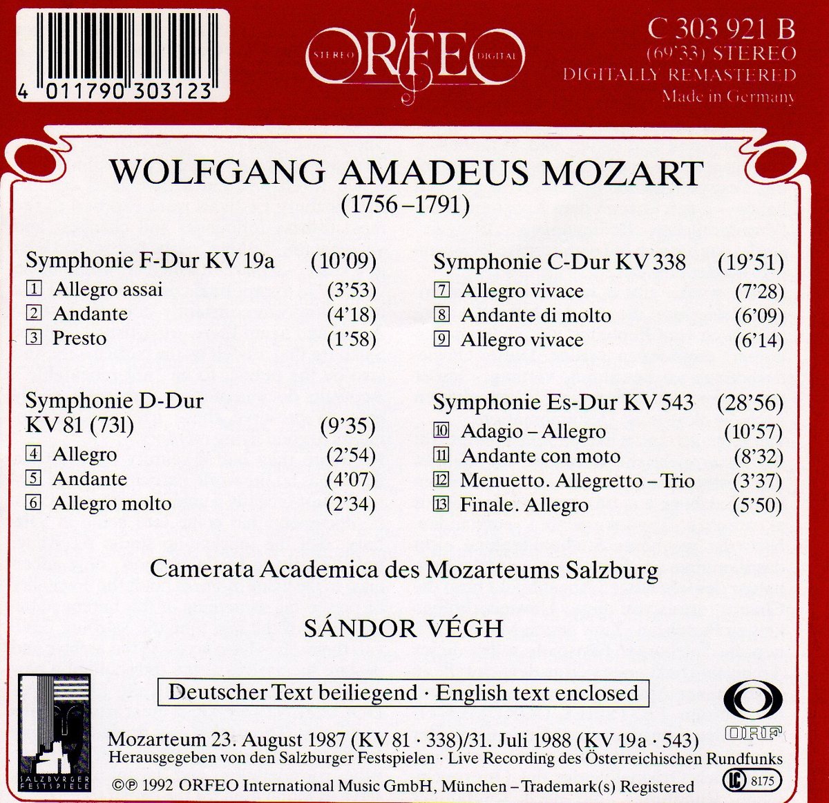 SYMPHONIEN KV 19A, 81, 338, 54