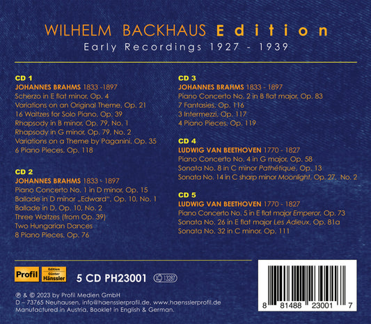 Beethoven & Brahms: Wilhelm Backhaus Edition - Early Recordi