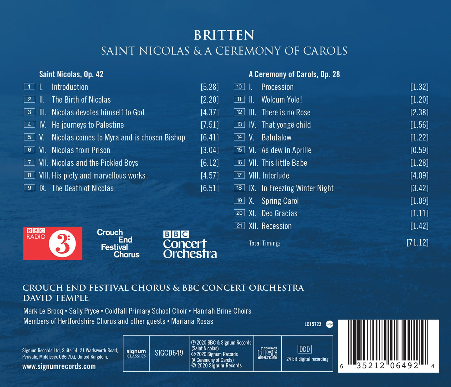 Britten: Saint Nicolas - A Ceremony of Carols