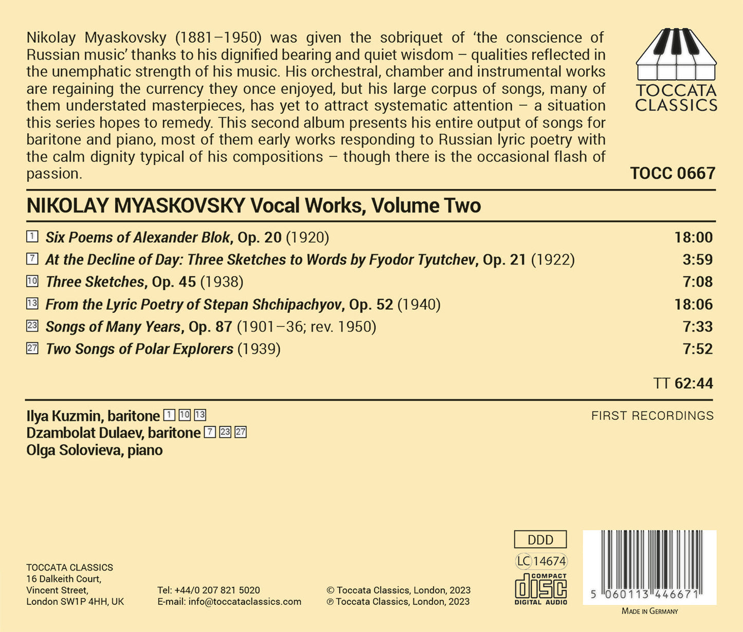 Myaskovsky: Vocal Works, Vol. 2