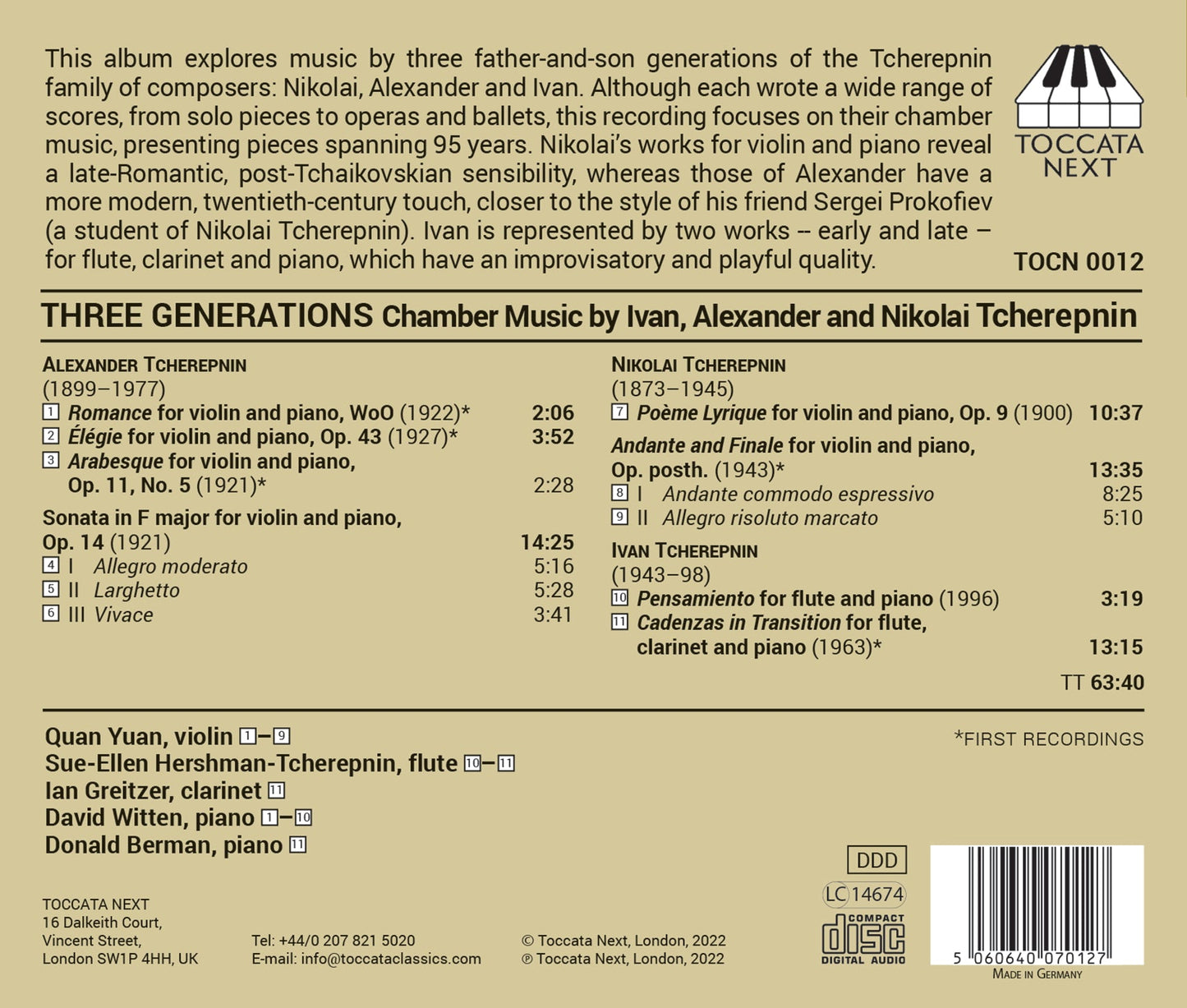 A. Tcherepnin, N. Tcherepnin & I. Tcherepnin: Three Generati Quan Yuan, Sue-Ellen Hershman-Tcherepnin, Ian Greitzer, David Witten, Donald Berman