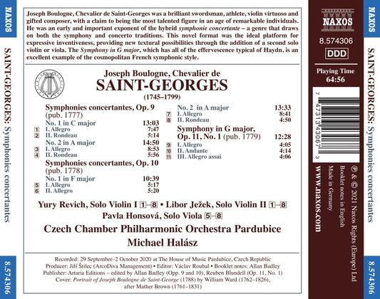 Saint-Georges: Symphonies Concertantes, Opp. 9, 10 & Op. 11,