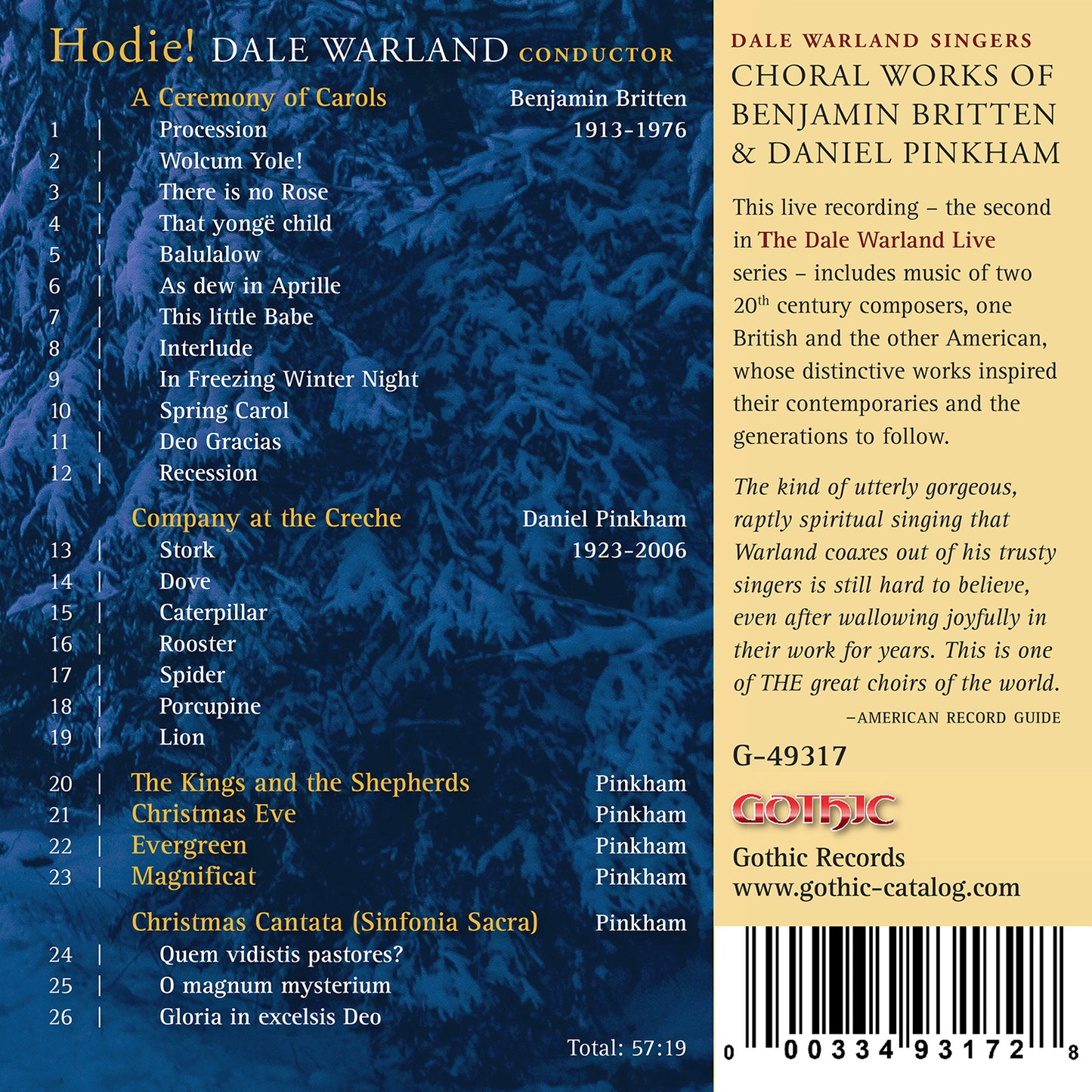 Hodie! Choral Works Of Benjamin Britten & Daniel Pinkham