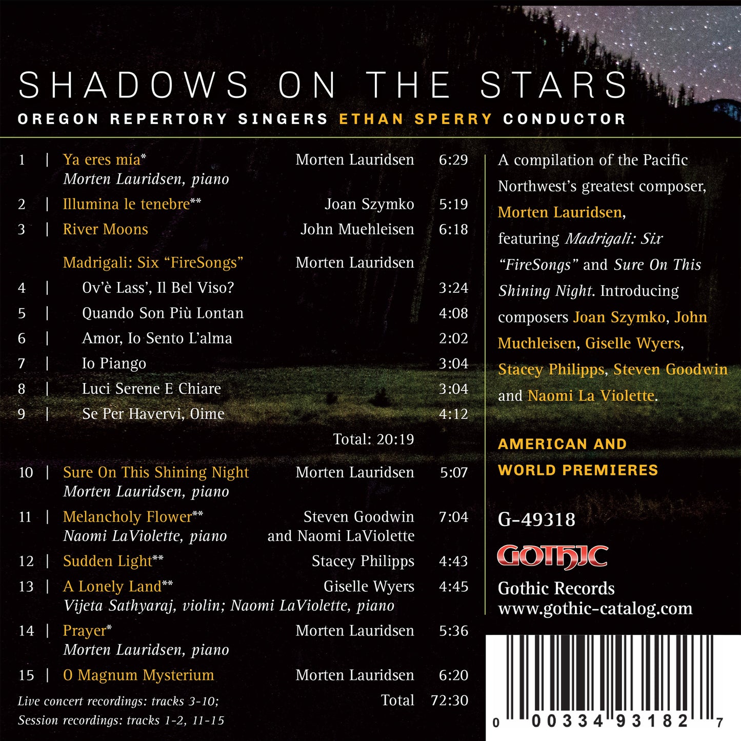 Shadows On The Stars / Oregon Reperatory Singers