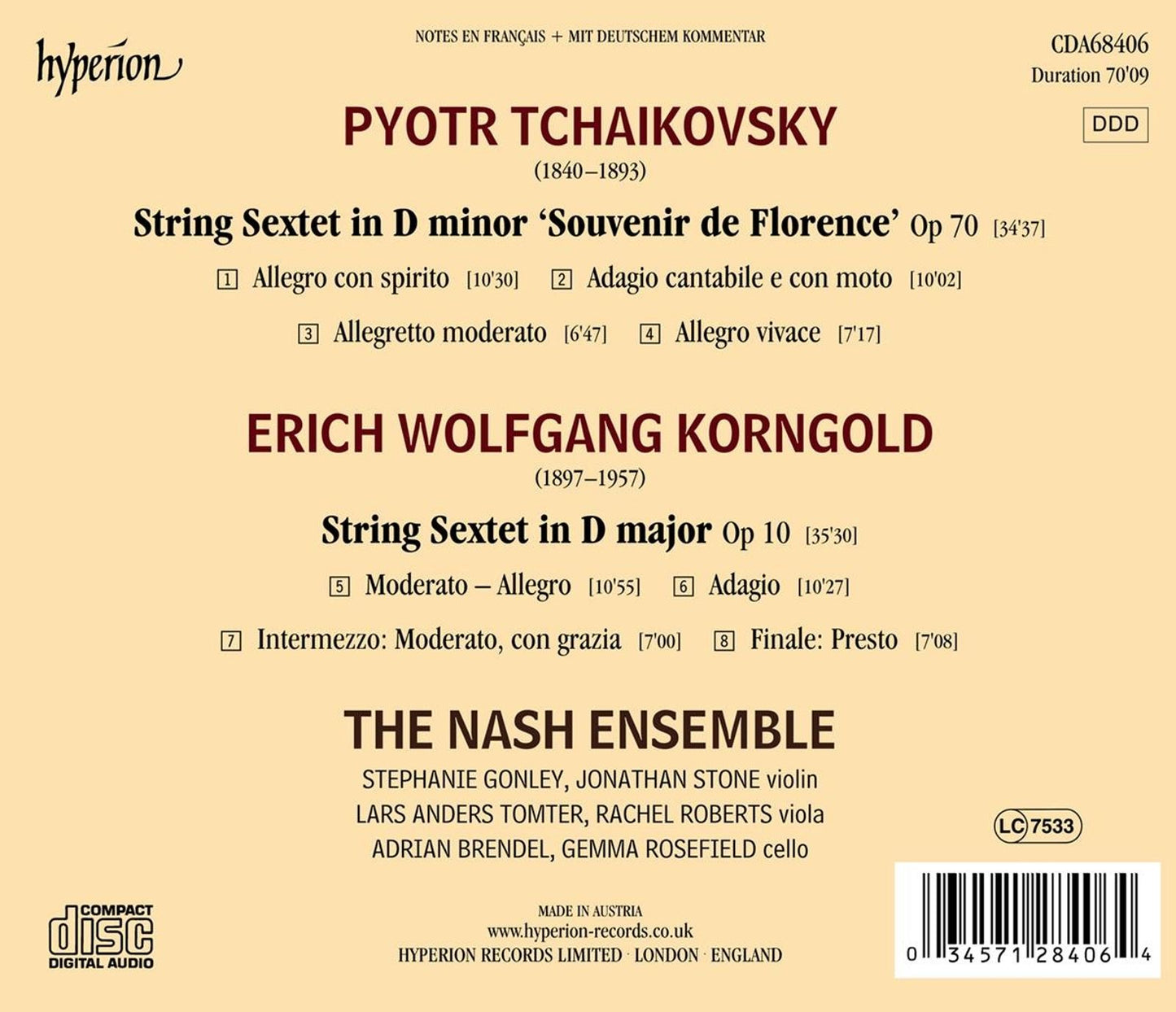 TCHAIKOVSKY & KORNGOLD: STRING SEXTETS
