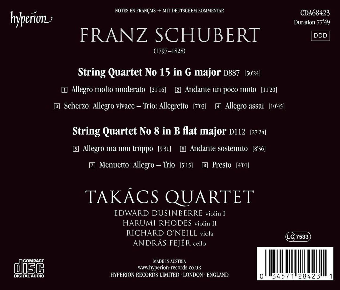 SCHUBERT: STRING QUARTETS D112 & 887