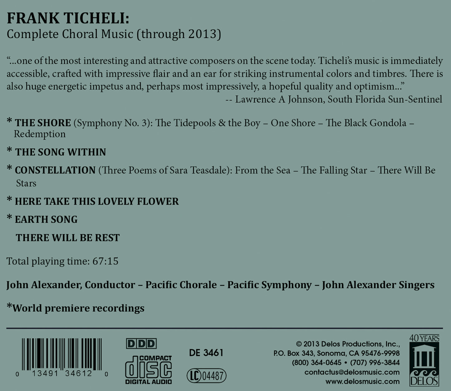 Frank Ticheli: - The Shore And Other Choral - Meissner Kantorei, Brodel