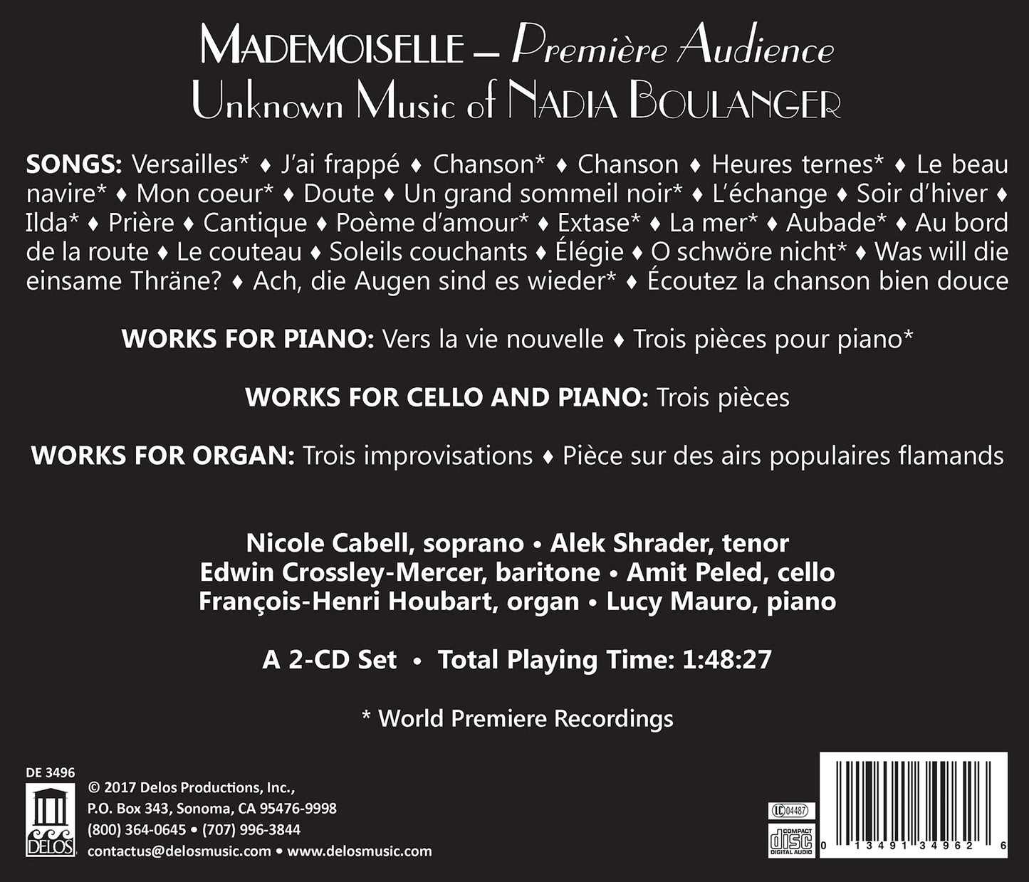 Mademoiselle: Première Audience – Unknown Music Of Nadia Boulanger