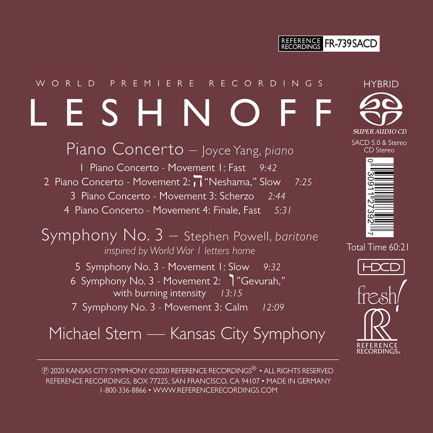 Jonathan Leshnoff: Symphony No. 3; Piano Concerto