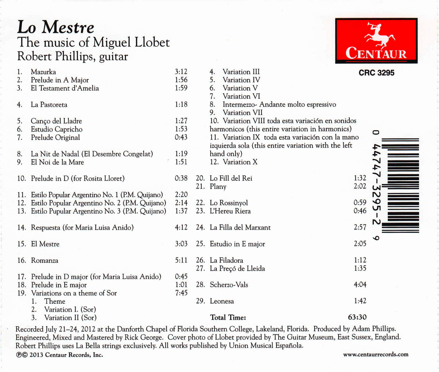 Lo Mestre – The Music of Miguel Llobet