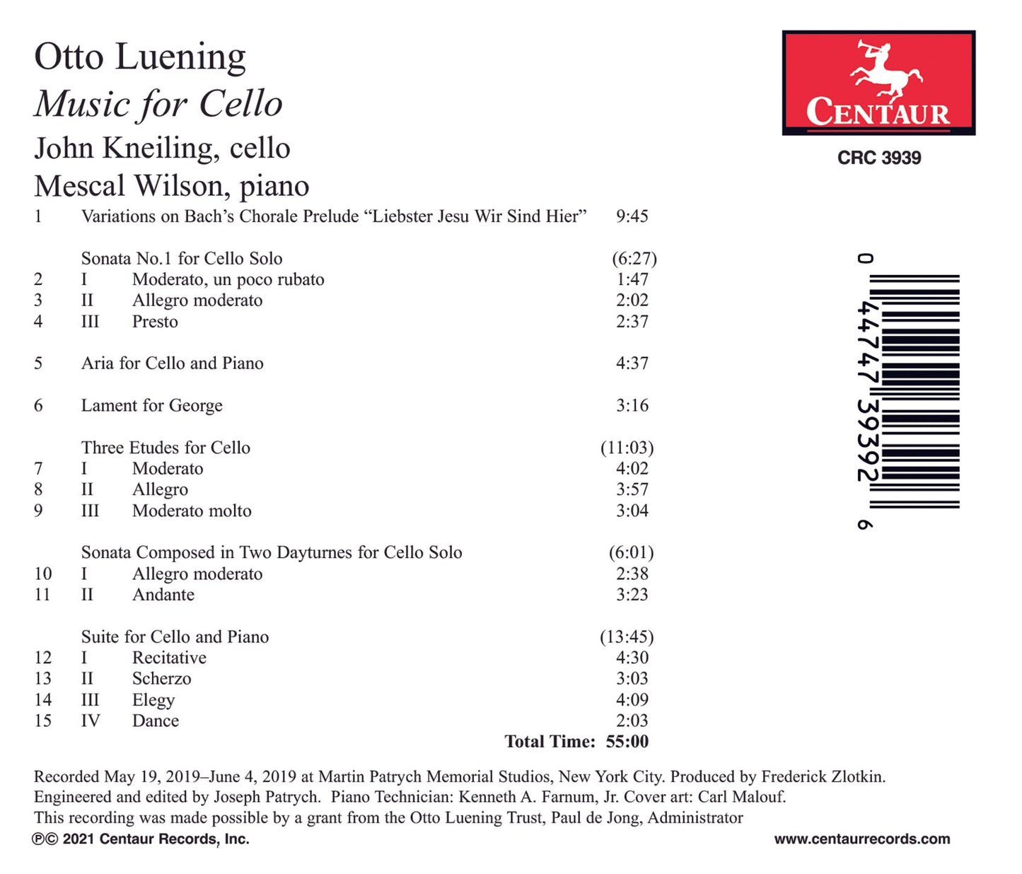Luening: Music for Cello
