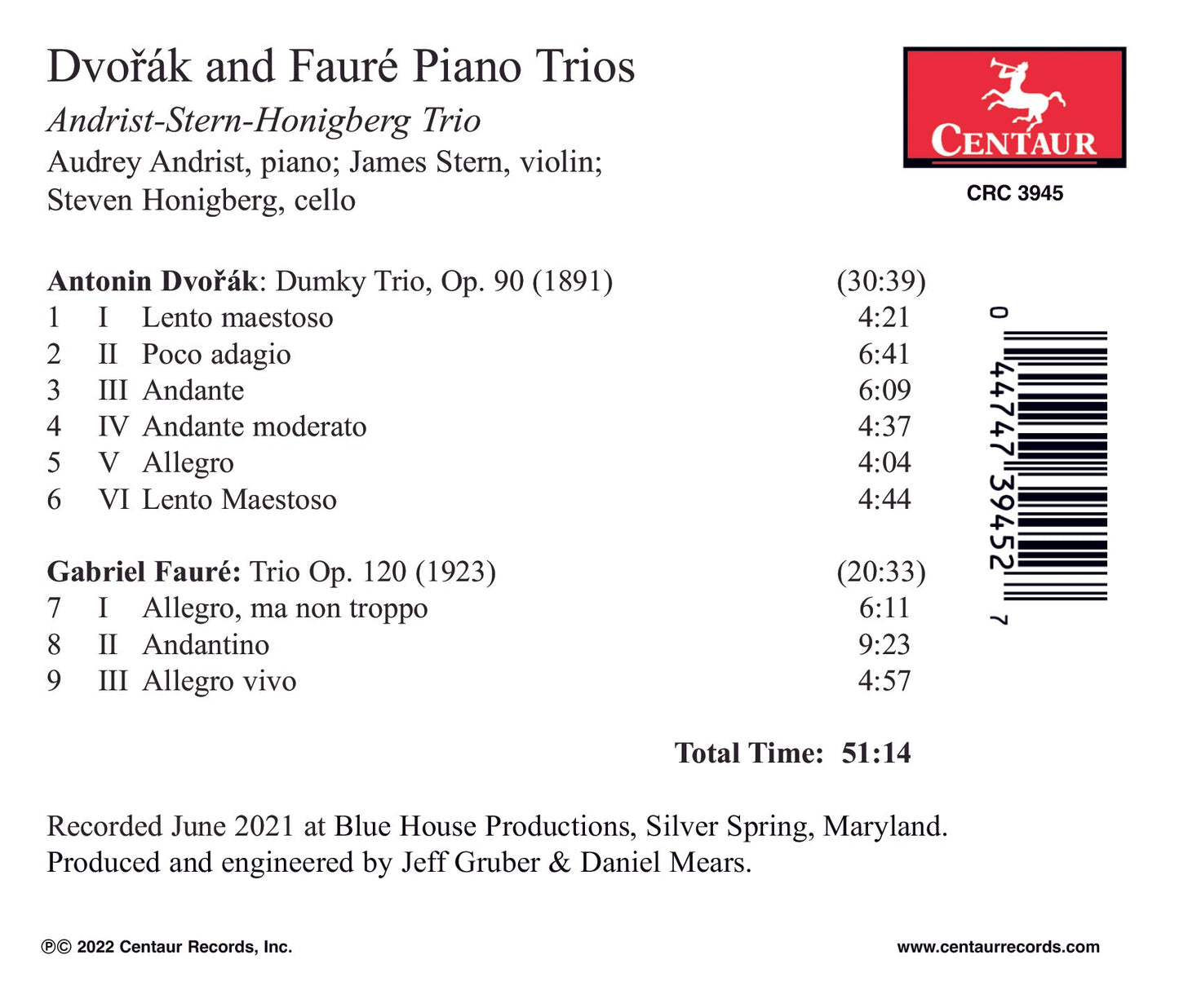 Dvorak & Faure: Piano Trios