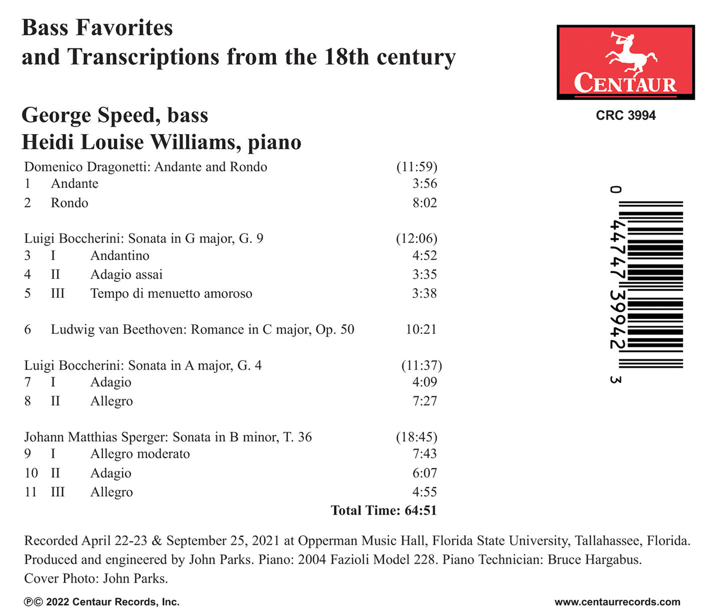 Beethoven, Boccherini, Dragonetti & Sperger: Bass Favorites