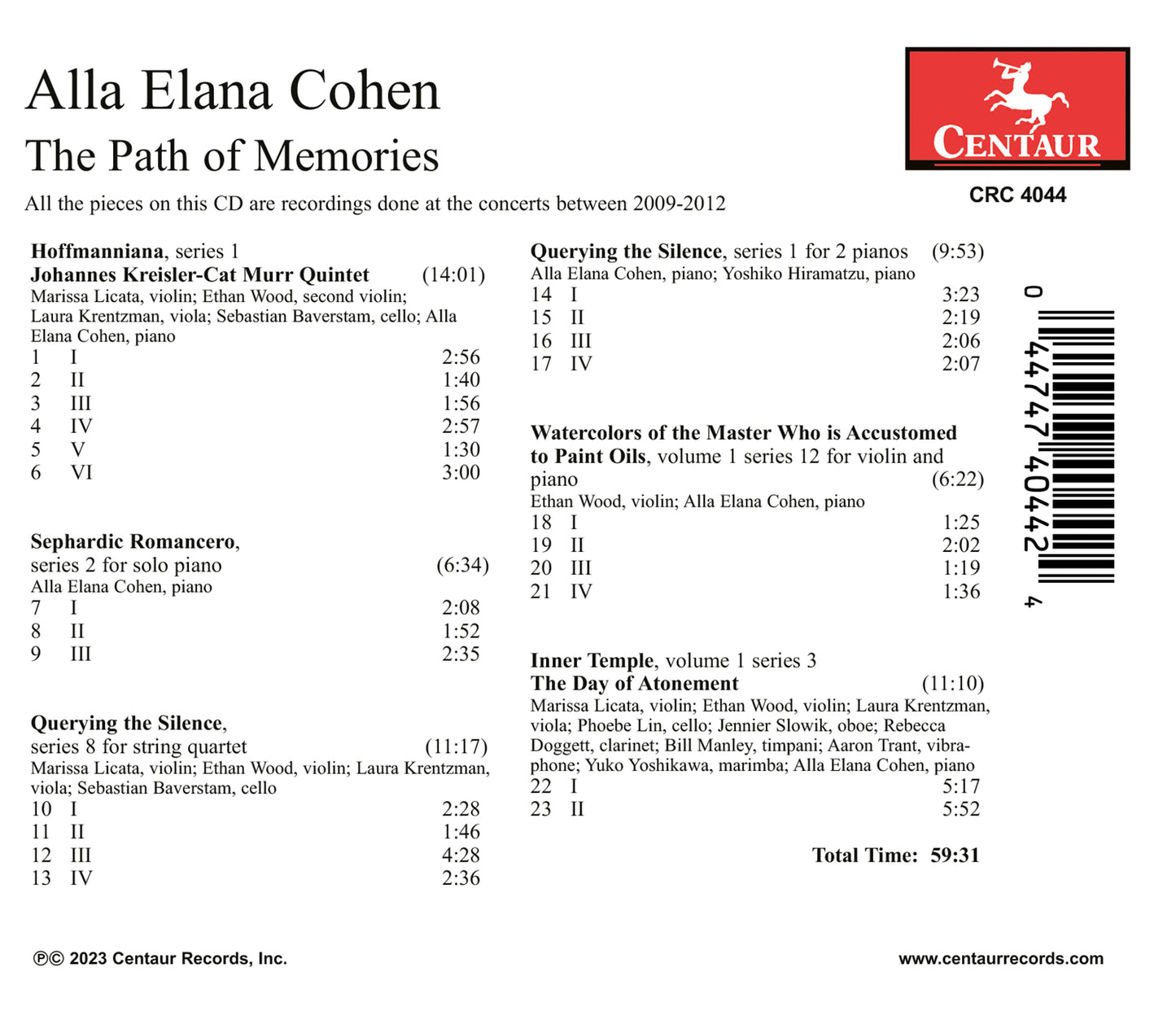 Cohen: The Path Of Memories  Alla Elana Cohen, Marissa Licata, Ethan Wood, Laura Krentzman, Sebastian Baverstam, Yoshiko Hiramatz