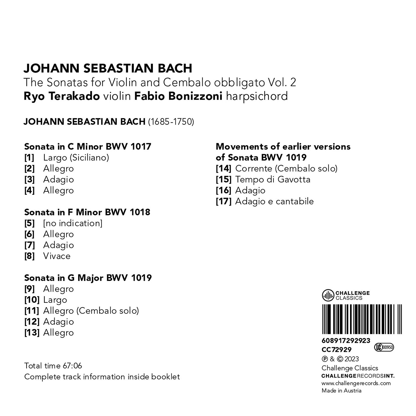 The Sonatas for Violin & Cembalo obbligato, Vol. 2