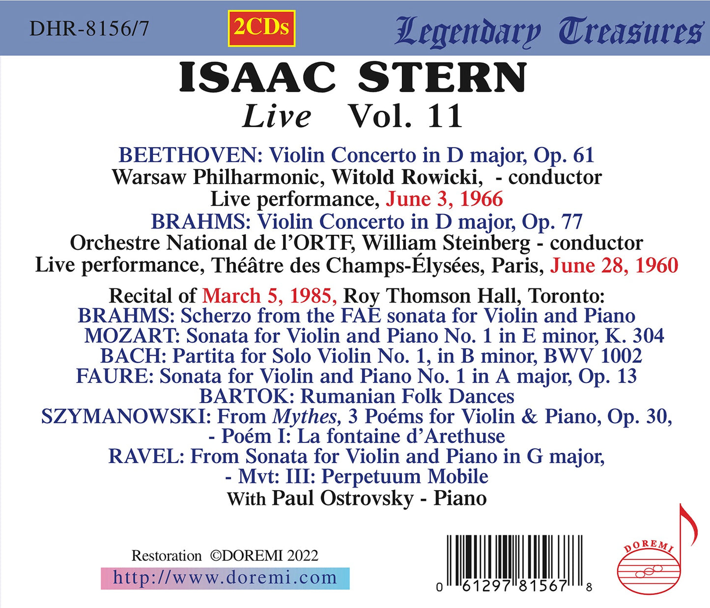 Isaac Stern Live, Vol. 11