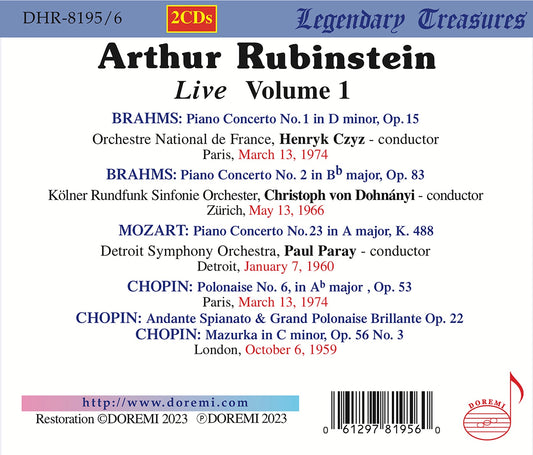 Brahms, Chopin & Mozart: Arthur Rubinstein Live, Vol. 1