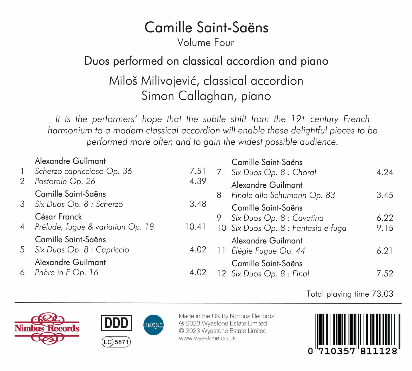 Saint-Saens: Duos For Harmonium & Piano, Vol. 4