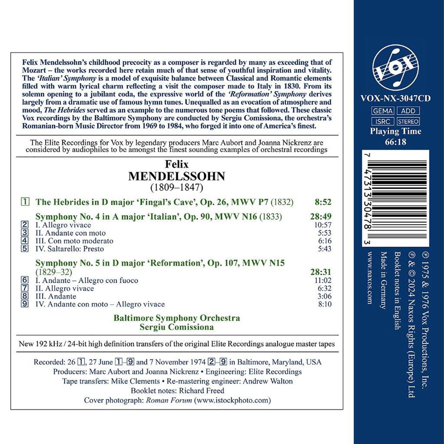 Mendelssohn: The Hebrides, Op. 26, "Fingal's Cave"; Symphony