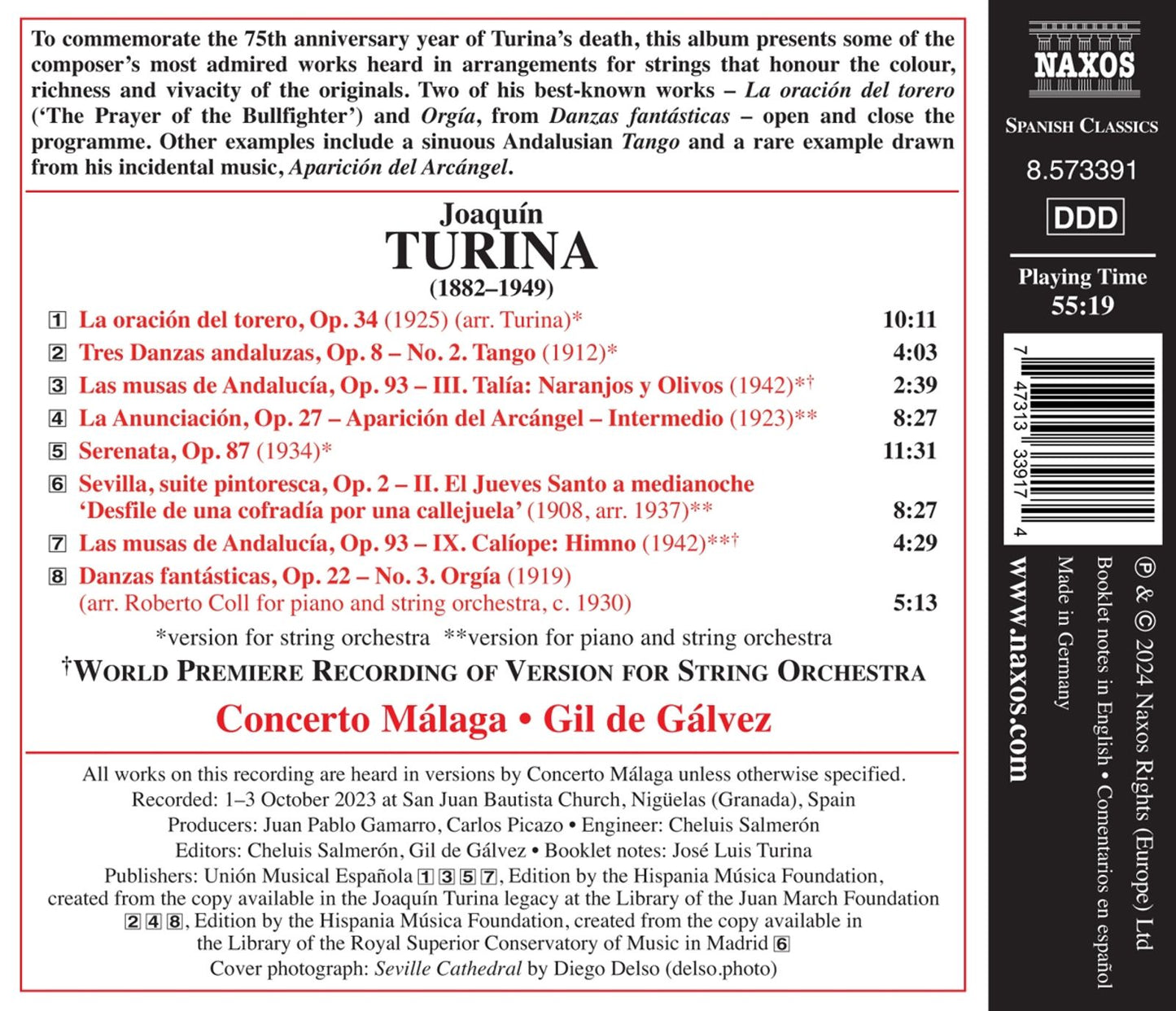 Turina: Works For Strings  Roberto Giordano, Concerto Malaga, Gil De Galvez