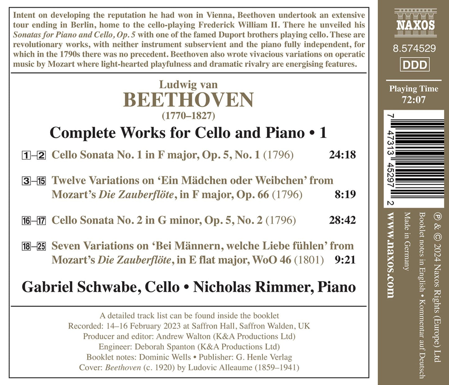Beethoven: Complete Works for Cello & Piano, Vol. 1
