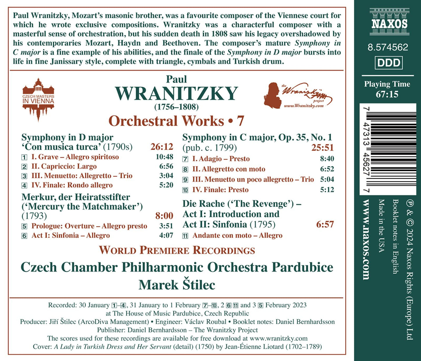 Wranitzky: Orchestral Works, Vol. 7