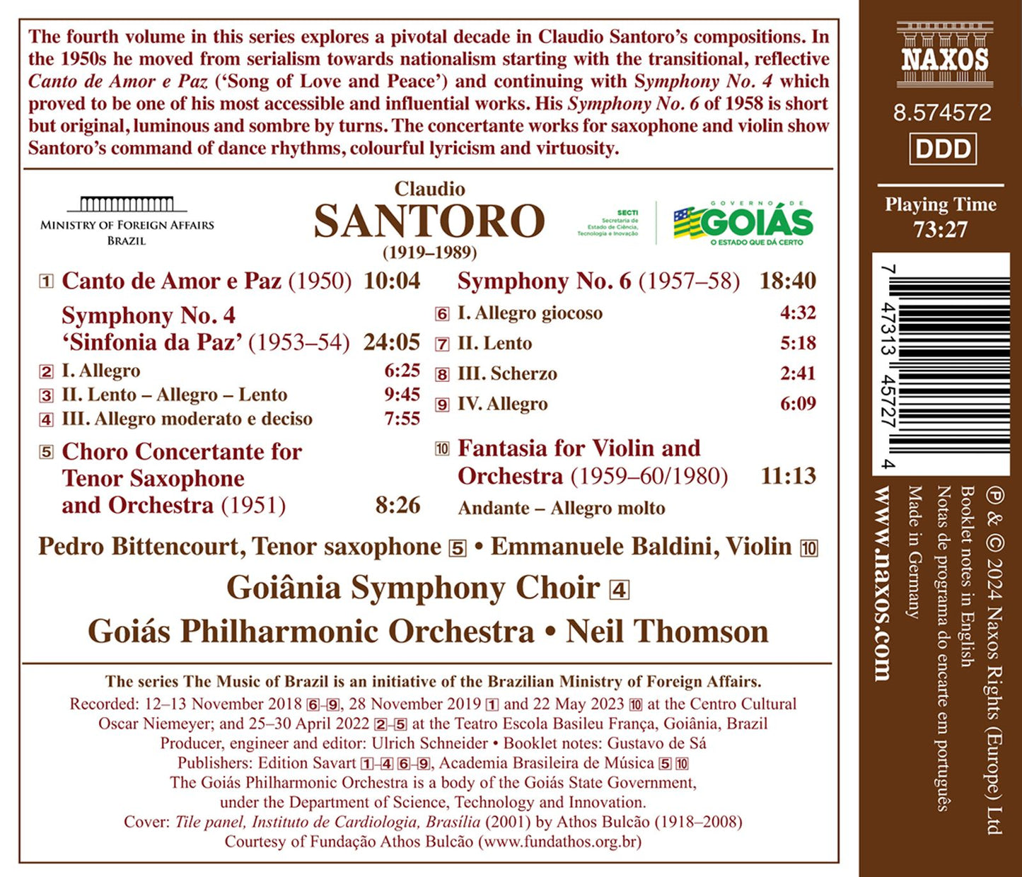 Santoro: Symphony No. 4 & 6; Choro Concertante for Saxophone