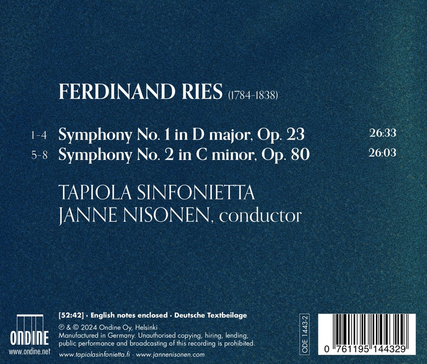 Ries: Symphonies Nos. 1 & 2
