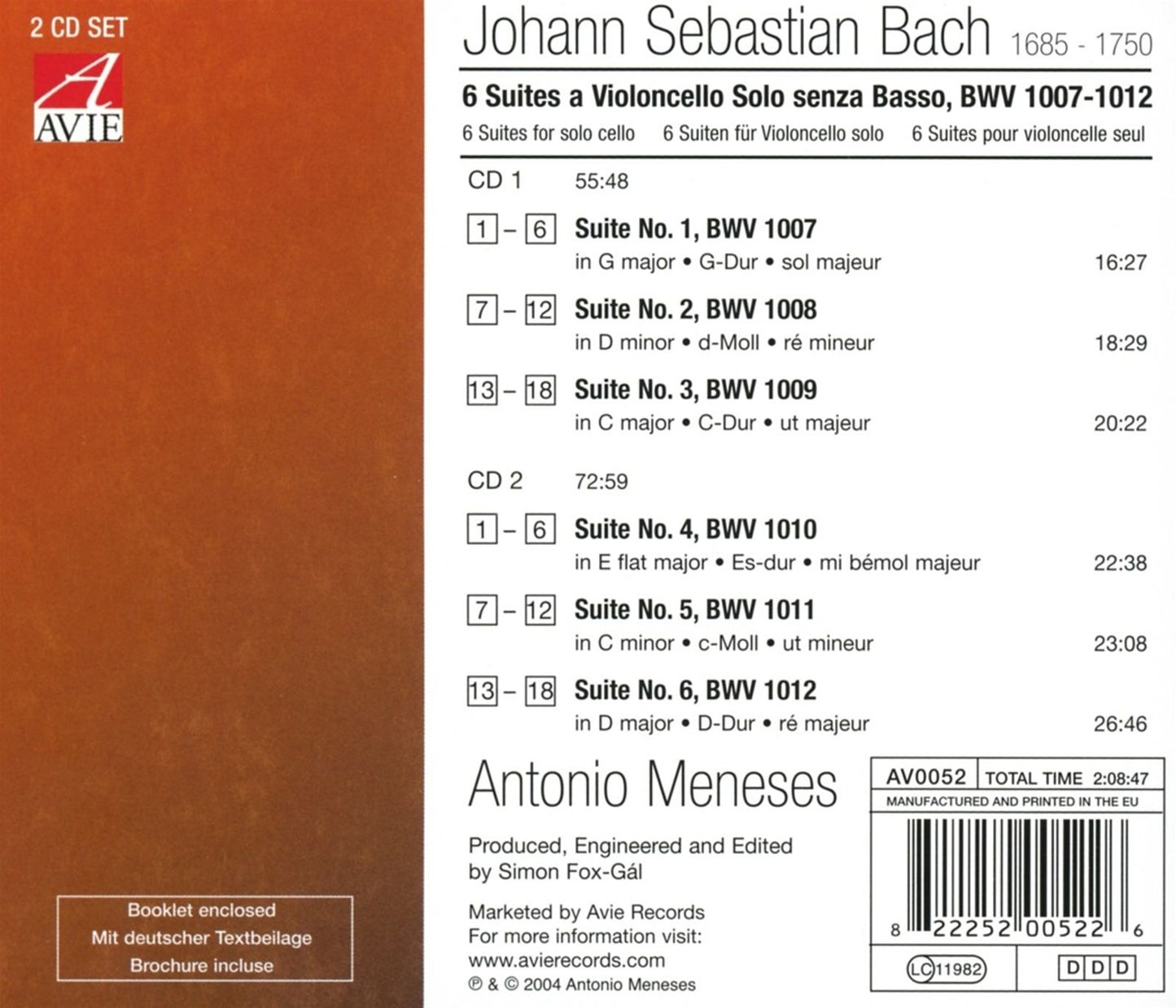 Bach, J.S.: Cello Suites Nos. 1-6, Bwv 1007-1012