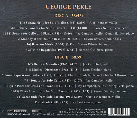 Perle: Solos & Duos  Alexi Kenney, Charles Neidich, Jay Campbell, Conor Hanick, Edwin Barker, Steven Dibner, Horacio Guti