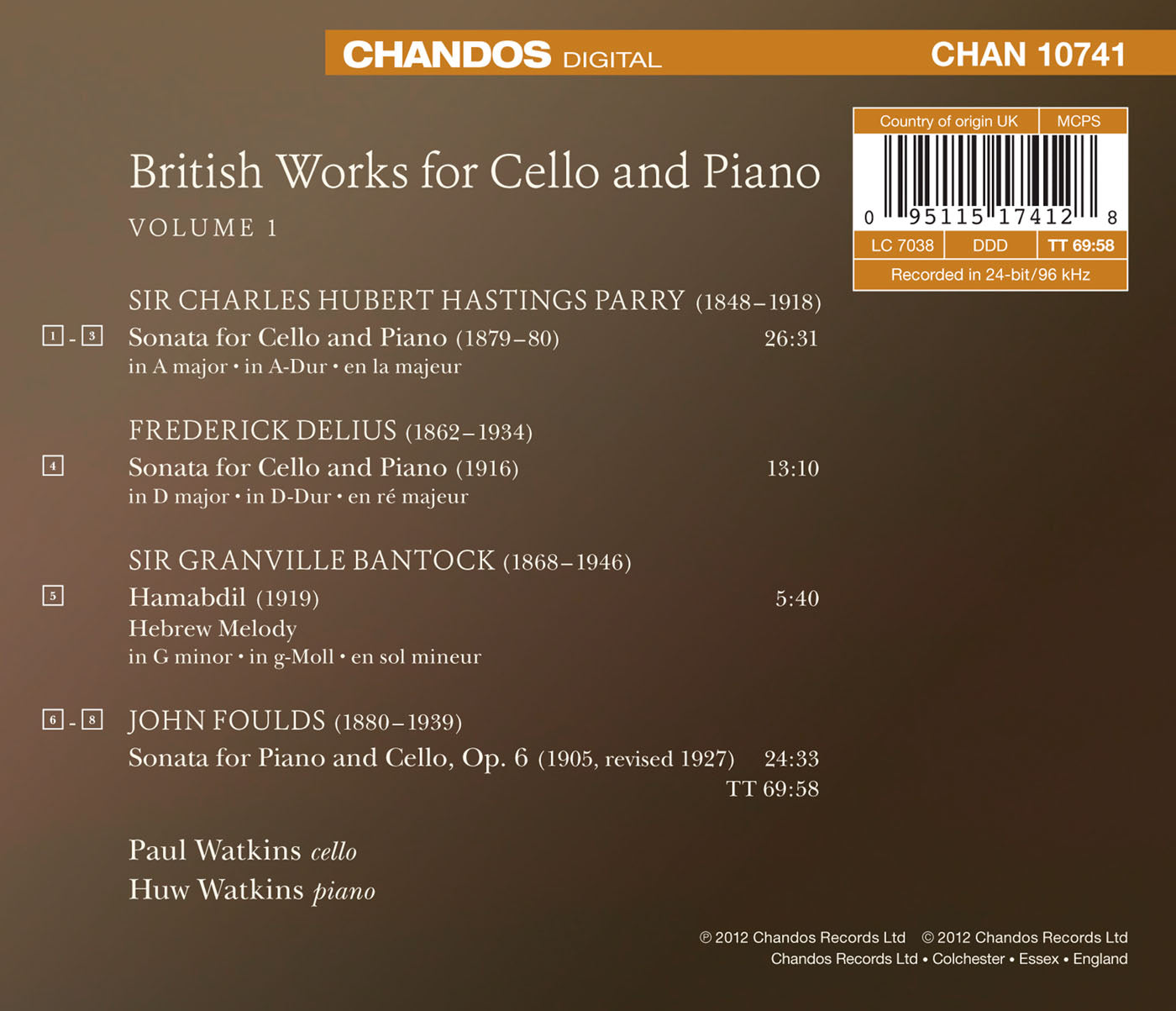 British Works For Cello & Piano, Vol. 1