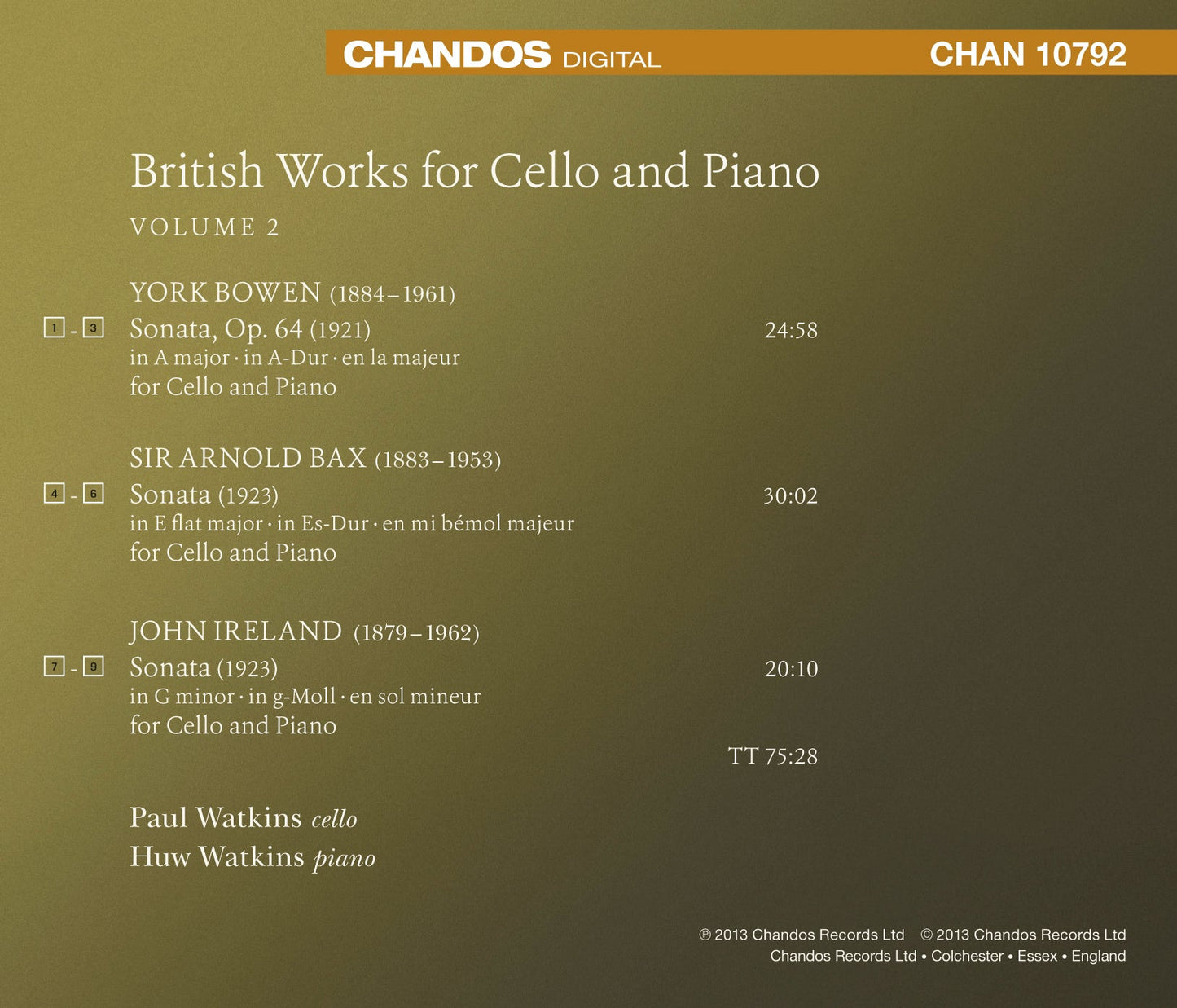 British Works for Cello & Piano, Vol. 2