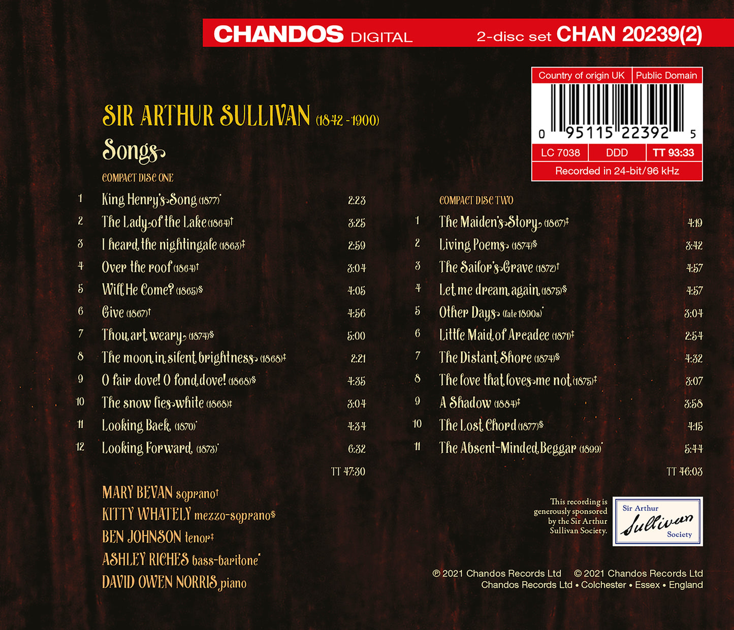The Harmonious Echo: Songs By Sir Arthur Sullivan