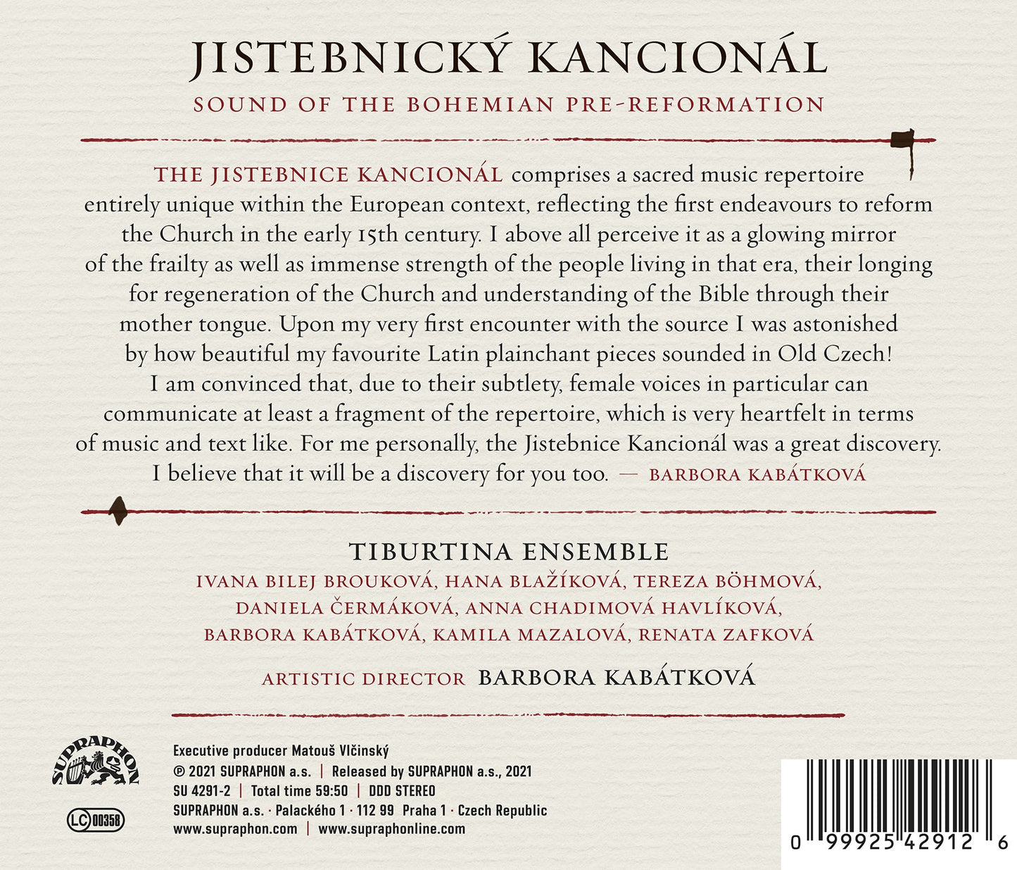 Jistebnický Kancionál (Sound Of The Bohemian Pre-Reformation  Tiburtina Ensemble, Kabatkova