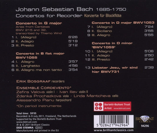 Bach: Concertos for Recorder
