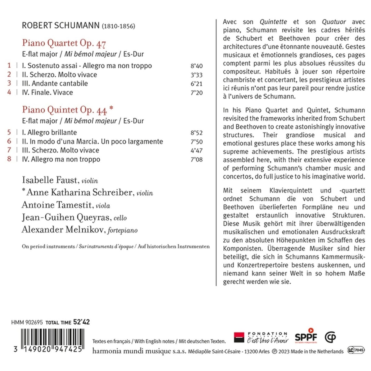 SCHUMANN: PIANO QUARTET - PIANO QUINTET