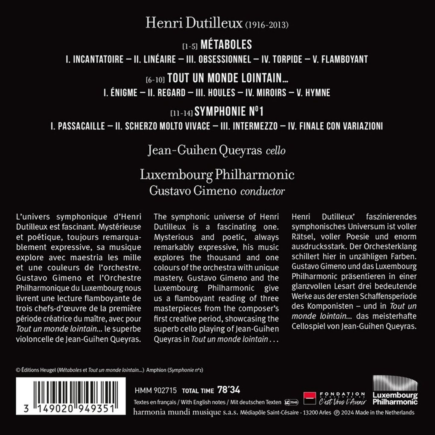 DUTILLEUX: TOUT UN MONDE LOINTAIN METABOLES SYM 1