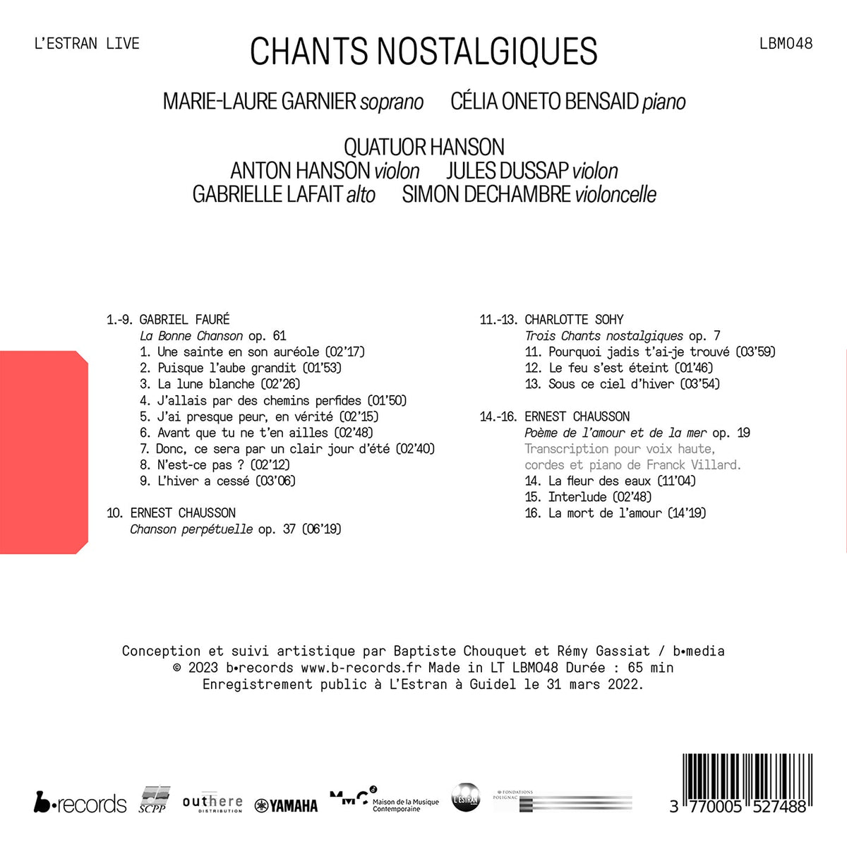 Chausson, Faure & Sohy: Chants nostalgiques (Live at L'Estra